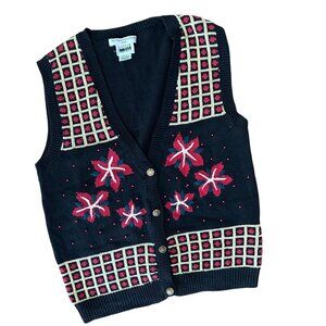 Vintage 90s Leslie Fay The Christmas Sampler Sweater Vest Size Medium Embroidere
